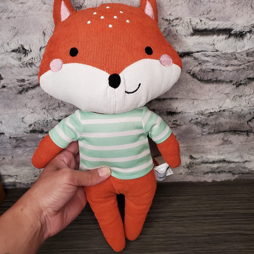 Pearhead Fox Plush‎ Stuffed Animal 15" Green Stripe Shirt 2020 Corduroy